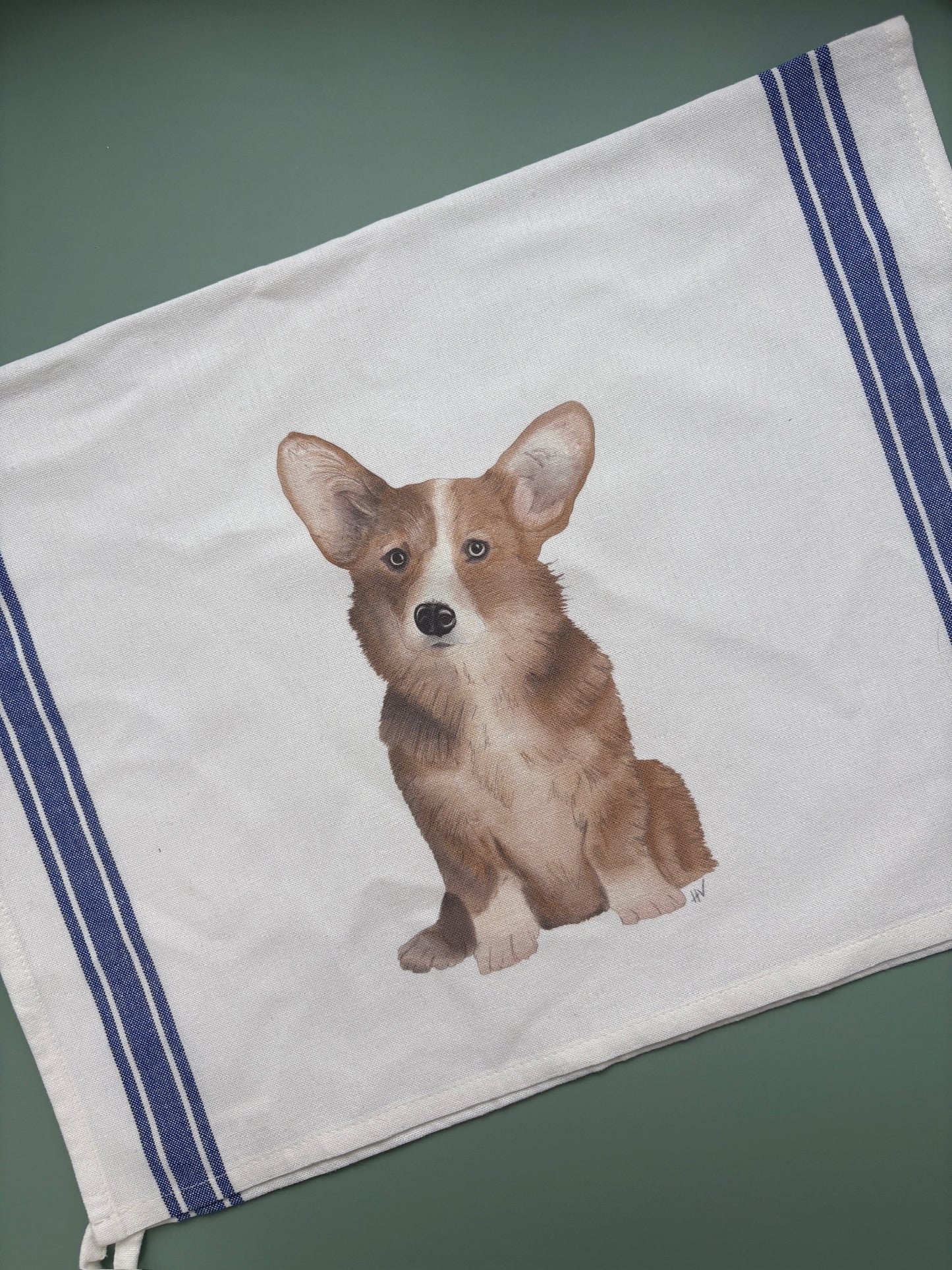 Corgi Striped Kitchen Towel