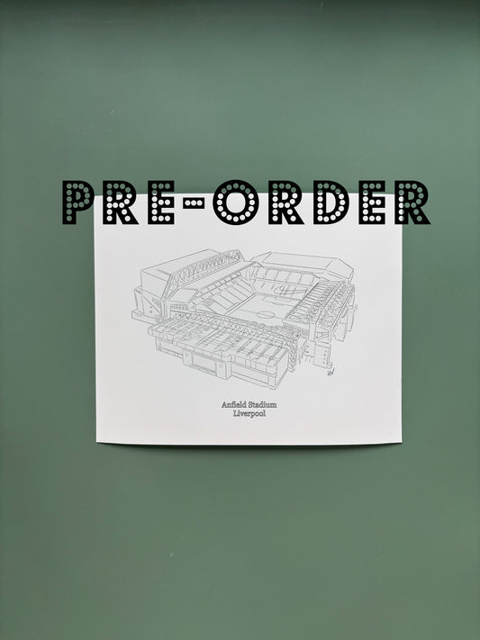 Liverpool's Anfield Stadium Print (Black & White)